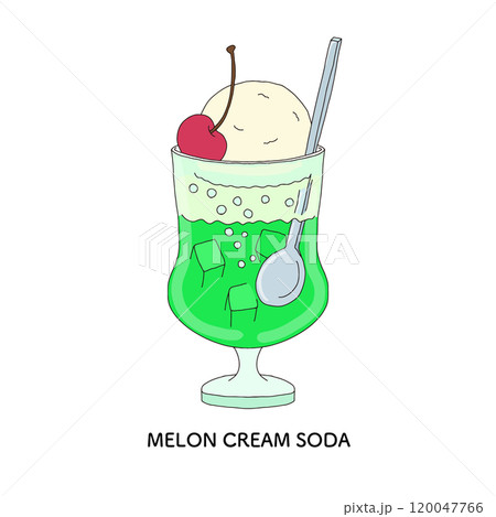 昭和レトロなメロンクリームソーダ 手描きのイラストのイラスト素材