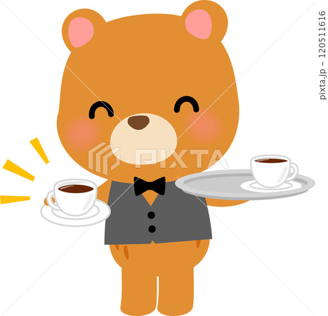 コーヒーを差し出すクマのウェイターのイラスト素材 [120511616] - PIXTA