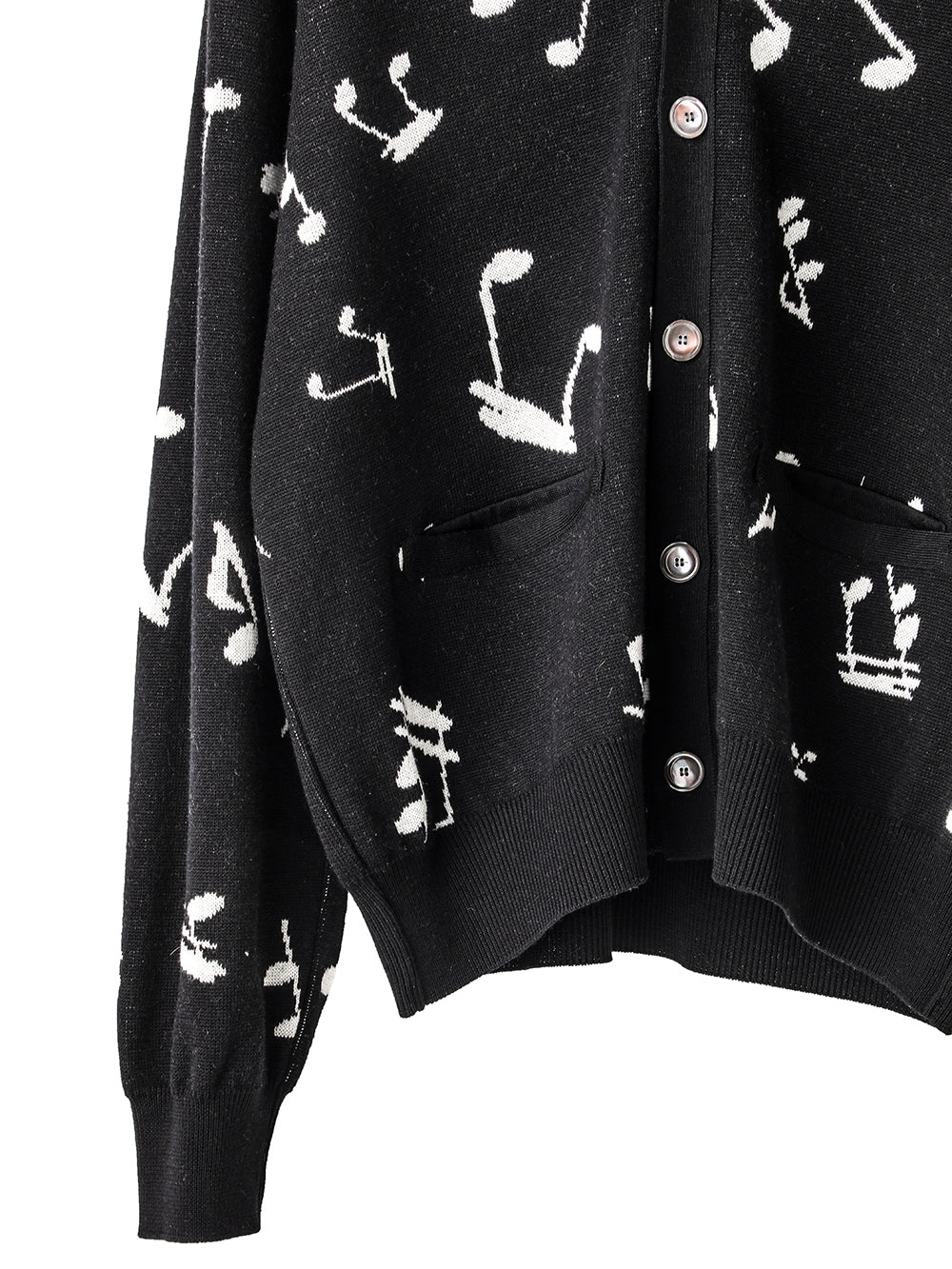 sk.0016AW25-black x white ミュージックノートパターンカーディガン