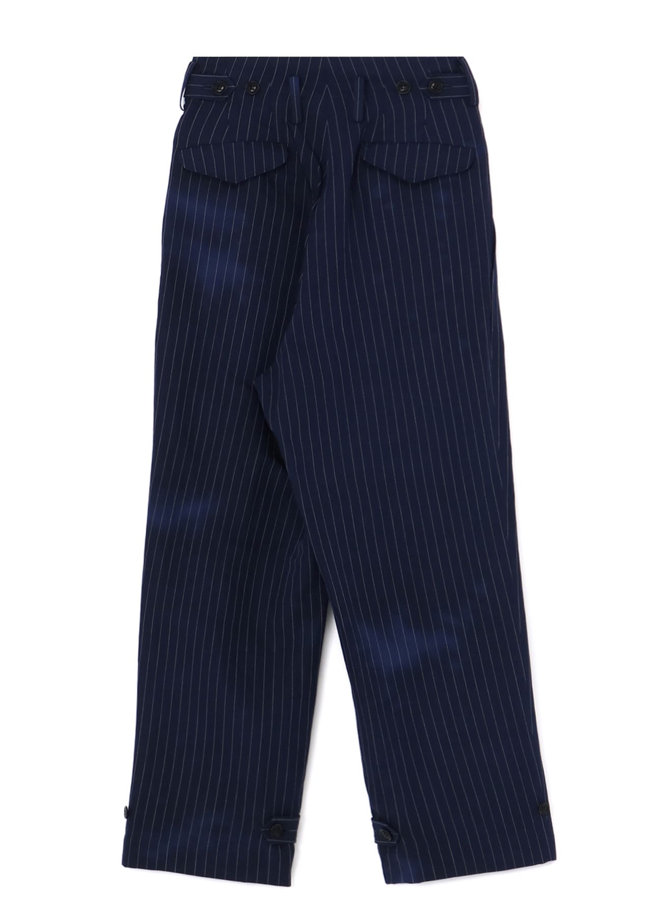 LINEN COTTON PIN-STRIPED UNEVEN DYEING 2 TUCKS PANTS(XS Navy