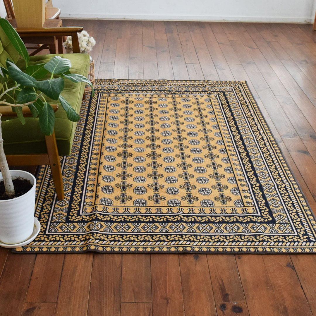 ヴィンテージ風ラグ TOCORU Series AFGHUN ループ イエロー– ラグと