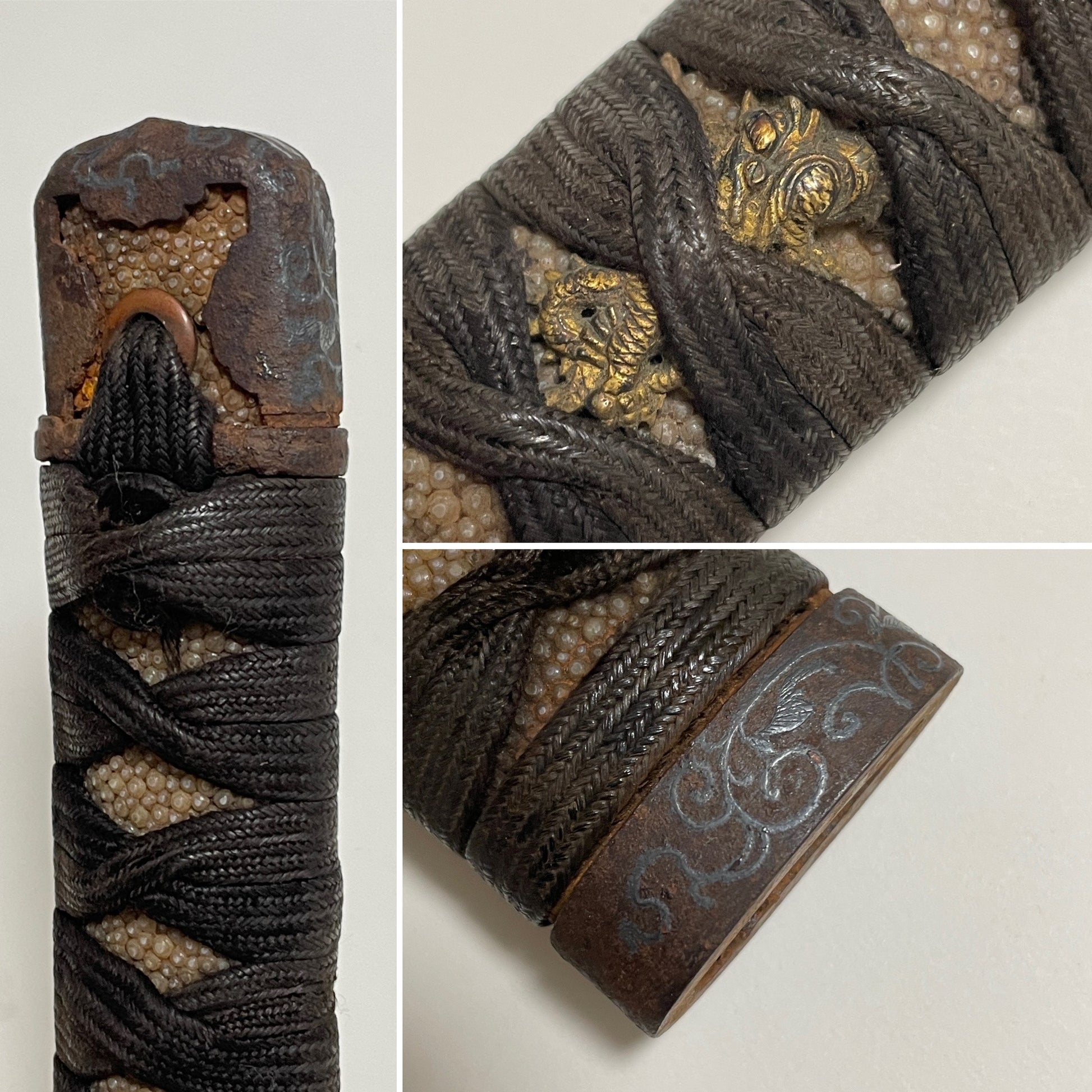 Red Handachi Koshirae for KATANA, Spider's Web TSUBA, 朱半太刀拵