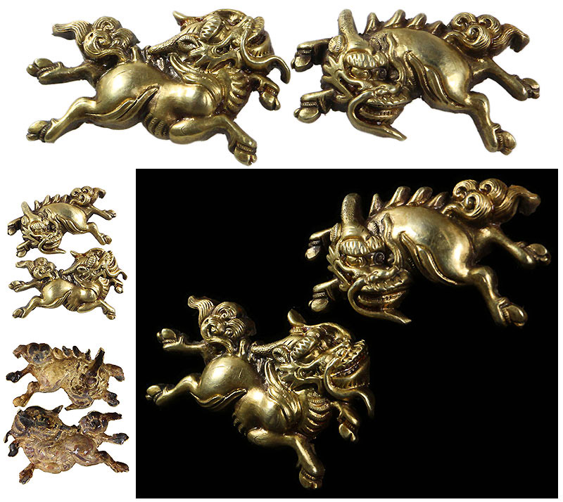 日本刀の目貫｜金無垢地麒麟図 無銘『京金具師』保存刀装具鑑定書附