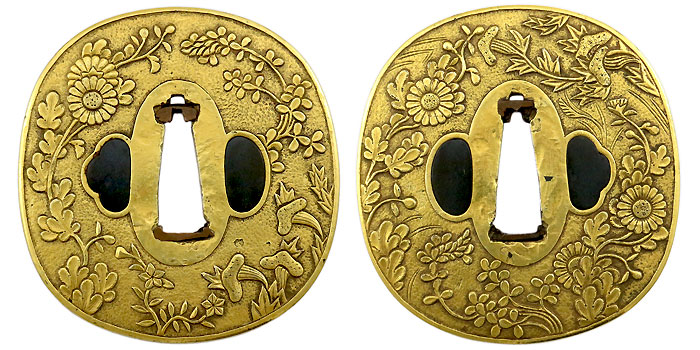 日本刀の鐔・金うっとり草花（古美濃）｜日本刀剣 販売・東京【十拳】