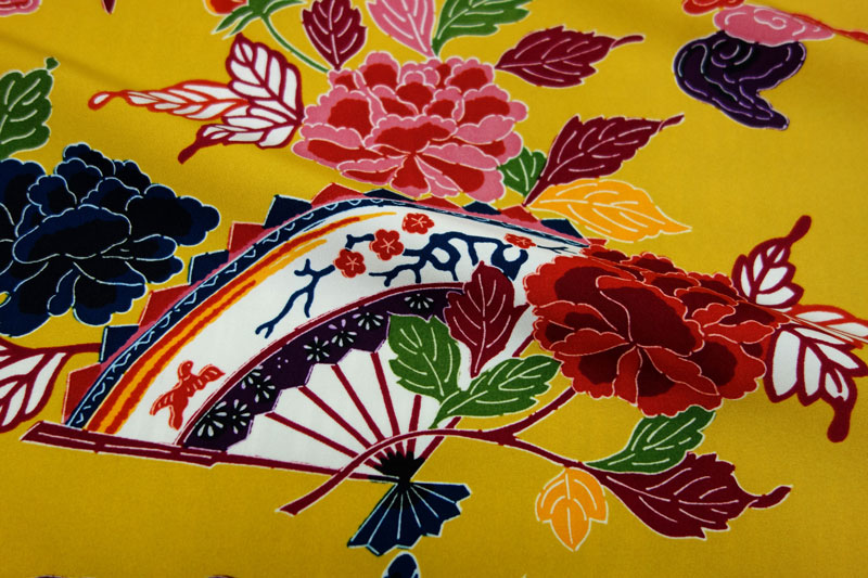 紅型（びんがた） 扇と鳳凰柄の和柄生地通販なら都香庵