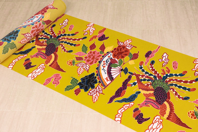 紅型（びんがた） 扇と鳳凰柄の和柄生地通販なら都香庵