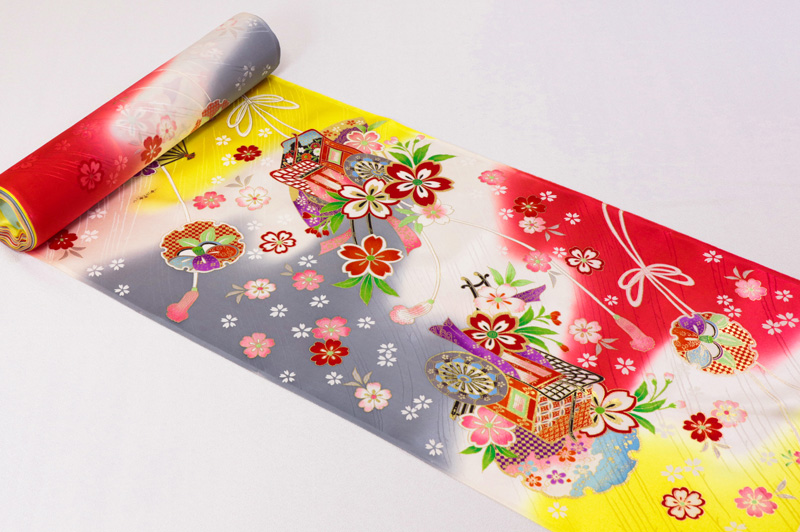 正絹の友禅販売 御所車に扇文柄の和柄生地の通販なら都香庵