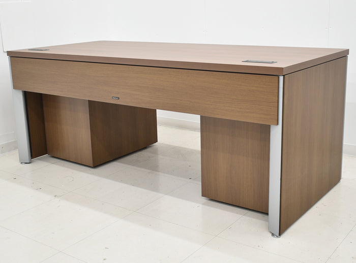 中古】オカムラ EX-F300 役員デスク＋ワゴン3点セット W1800