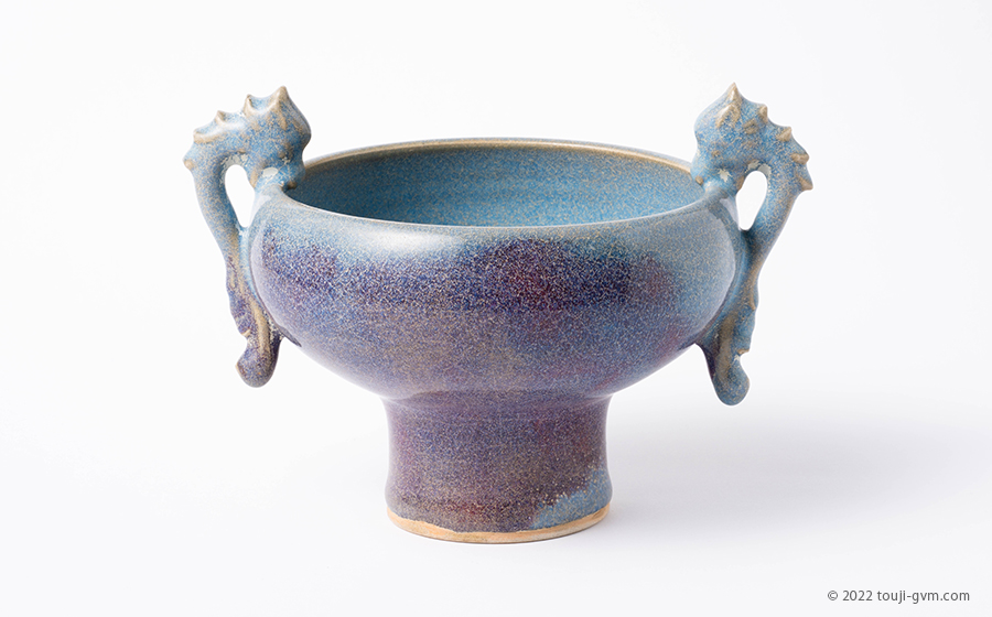 鈞窯 澱青釉紫斑 双龍耳壺 – Jun ware jar | 陶磁オンライン美術館ー