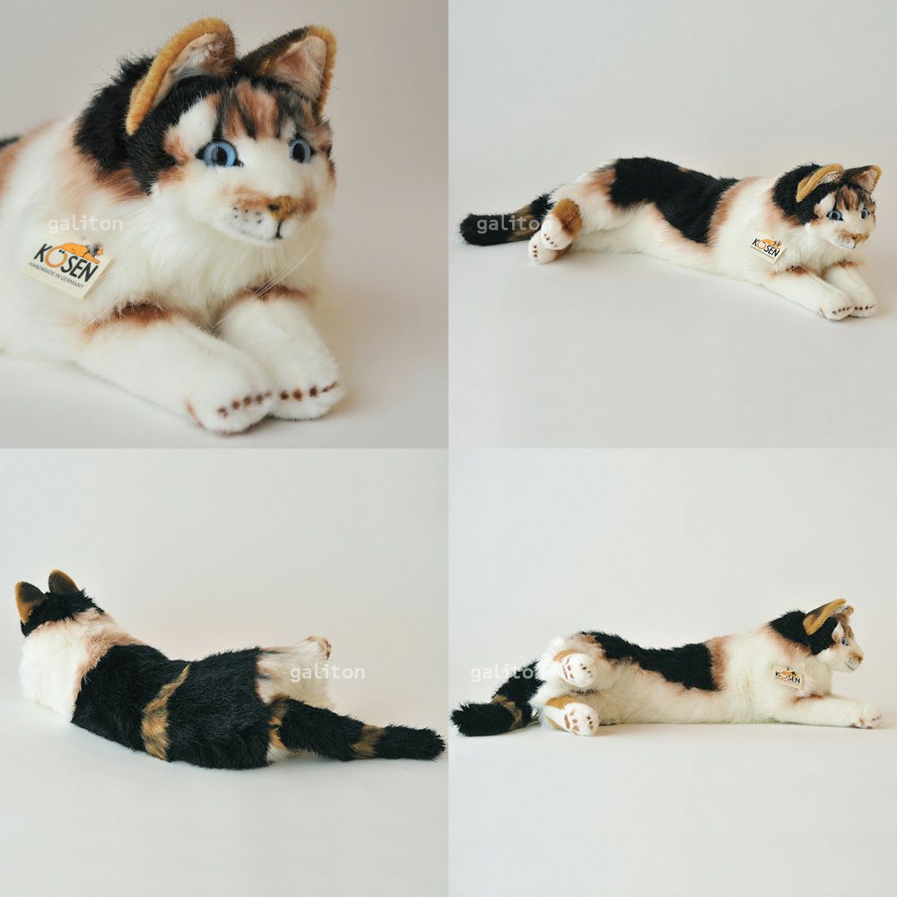 ケーセン Koesen ぬいぐるみ ねそべり猫（大）三毛 |木のおもちゃ がりとん
