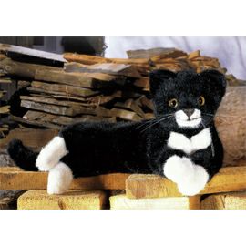 ケーセン Koesen ぬいぐるみ ねそべり猫(大)メインクーン 黒 |木の