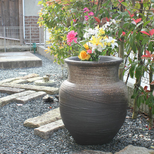 楽天市場】【ポイント15倍】信楽焼 大型 フラワーベース 灰釉 かぶり