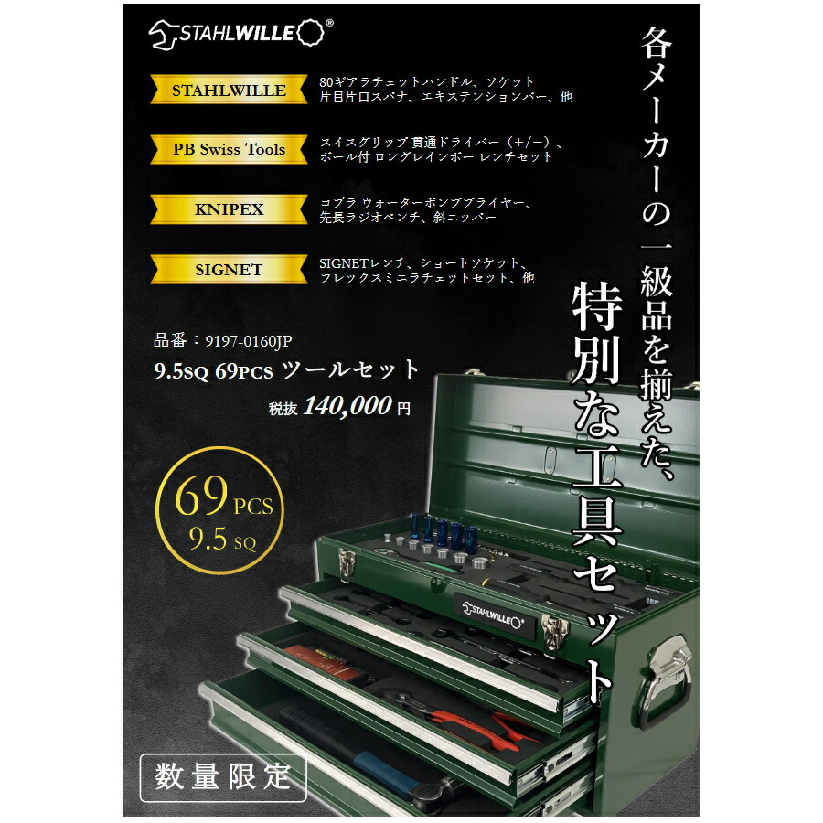 楽天市場】オリジナルプレミアム工具セット 9197-0160JP 9.5SQ 69PC