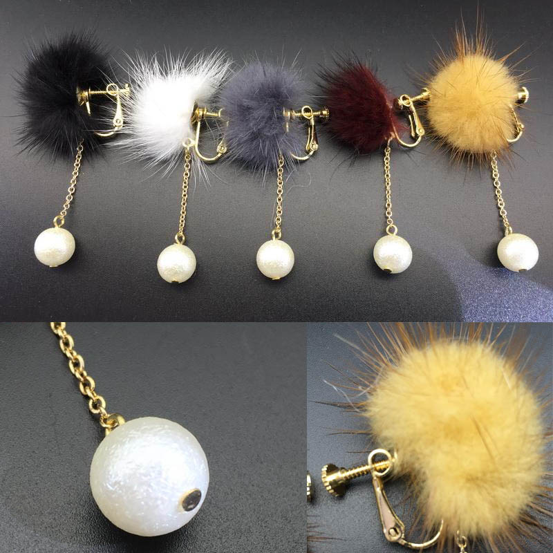 楽天市場】パールチャームファーイヤリング 1ペア 両耳 ミンクファー