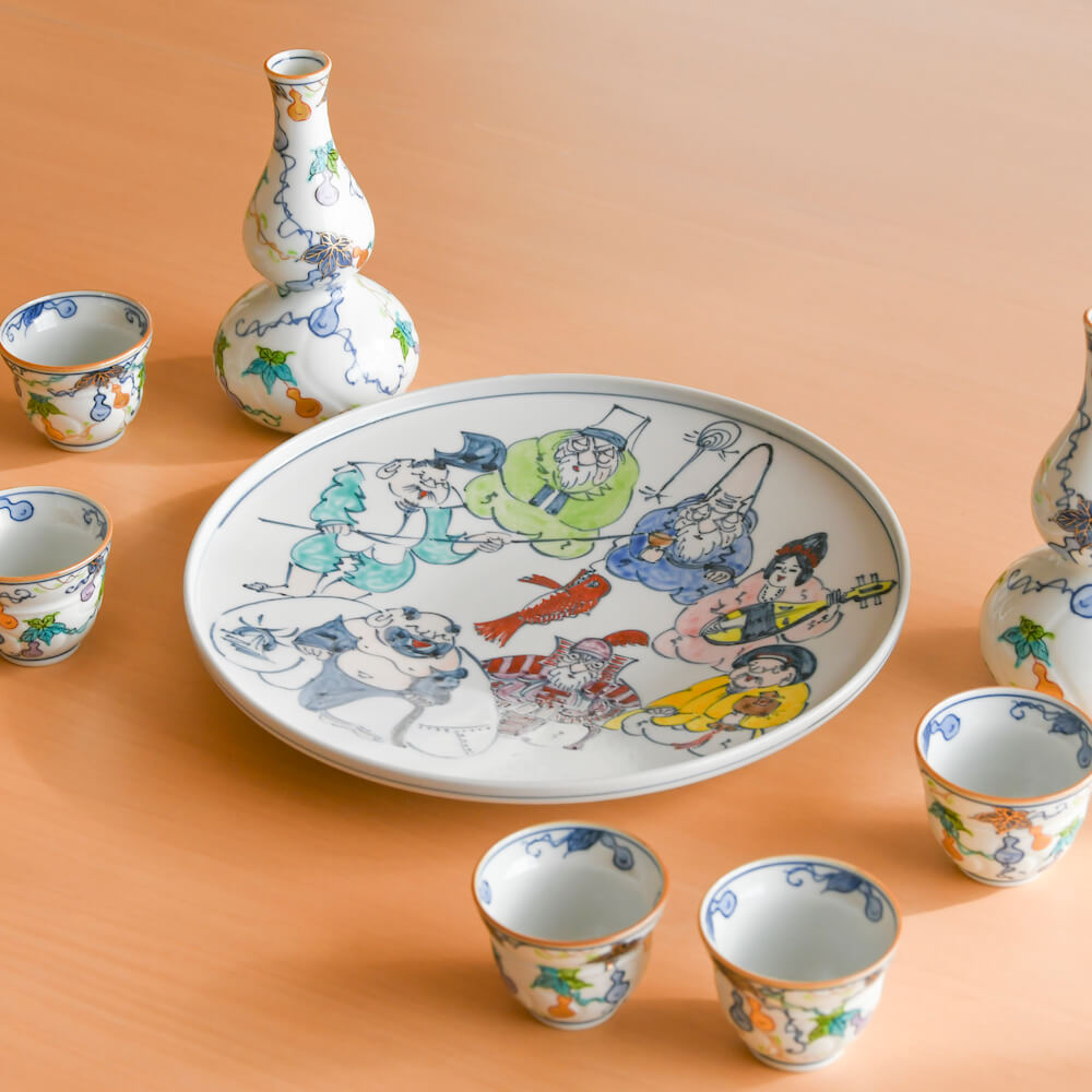 楽天市場】京焼 清水焼 8寸皿 色入七福神 六齋窯 村田幸之助 京都 焼物