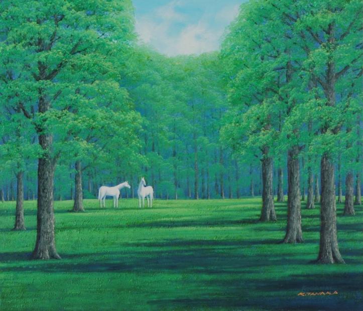 楽天市場】田中幸一 森の中の白馬 絵画 油絵 馬 インテリア 一点物