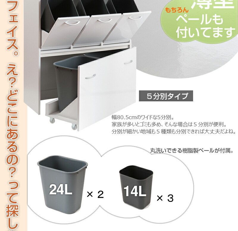 楽天市場】キッチンシリーズface ダストボックス 5分別 ゴミ箱 スリム