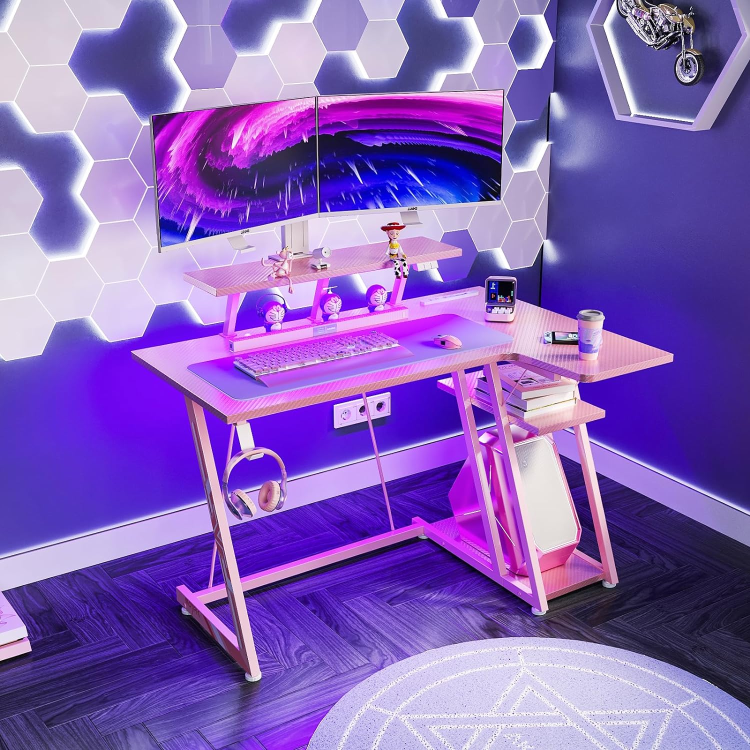 楽天市場】＼／☆送料無料 ゲーミングデスク LEDライト付き L字デスク