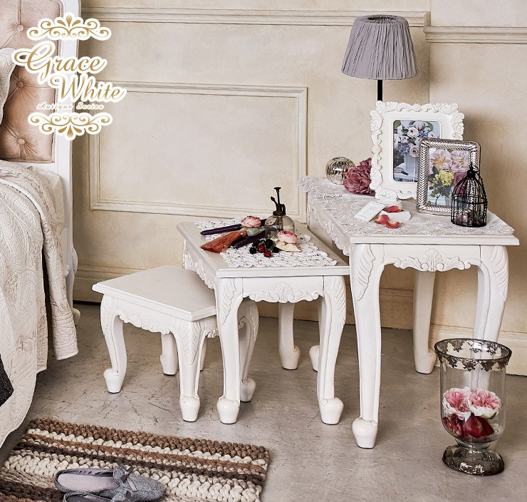 楽天市場】猫脚 ネストテーブル ホワイト 3個セット アンティーク風