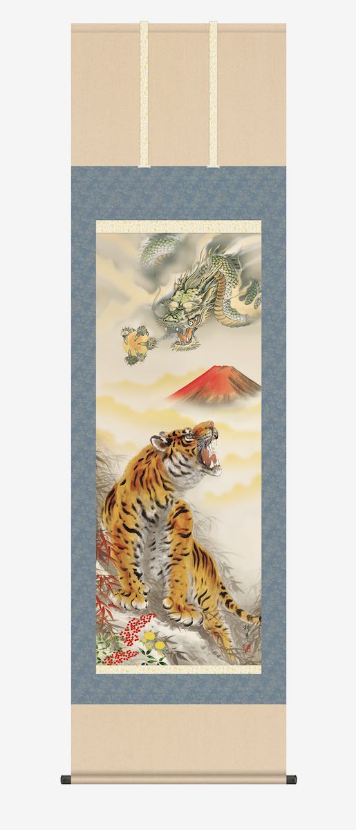 楽天市場】10年保証 掛け軸 年中掛け 赤富士龍虎図 (あかふじりゅうこ