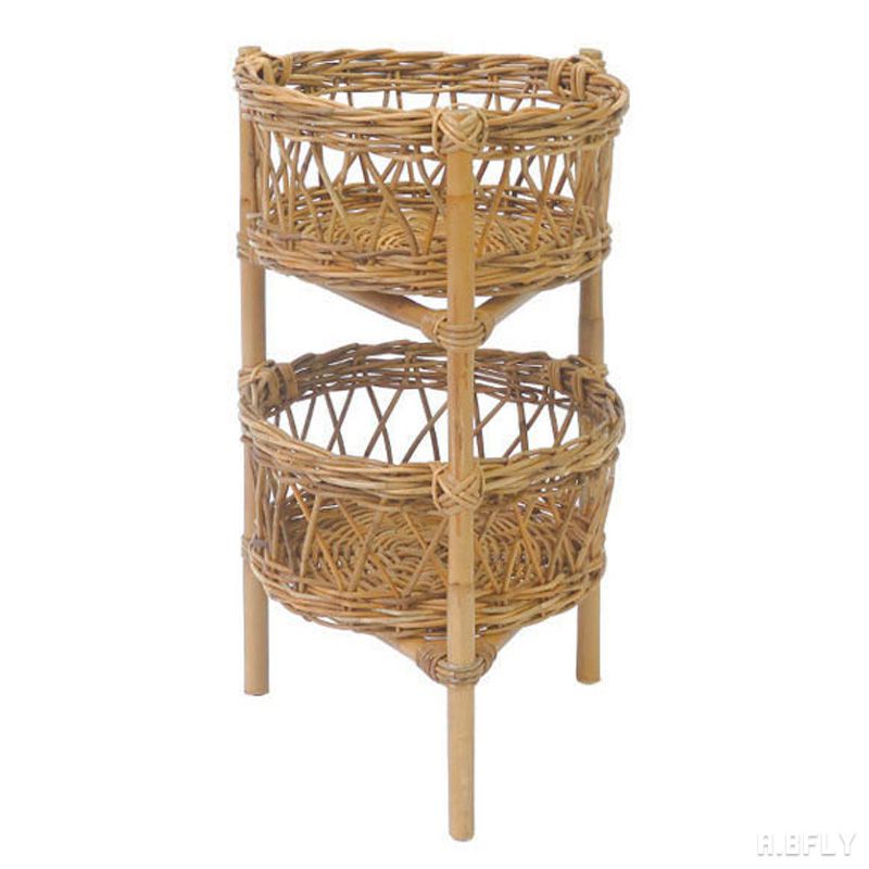 楽天市場】2段ラック 2段バスケット ラウンド 円形 ラタン 籐 皮付き