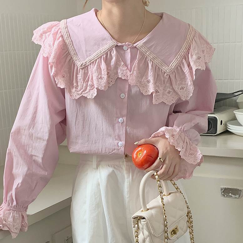 楽天市場】レースフリル付きブラウス トップス レディース ブラウス