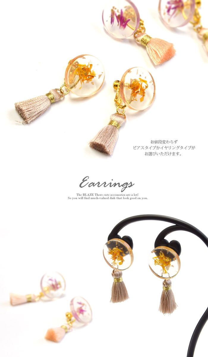 楽天市場】ピアス イヤリング ドライ フラワー＆タッセル BLAZE