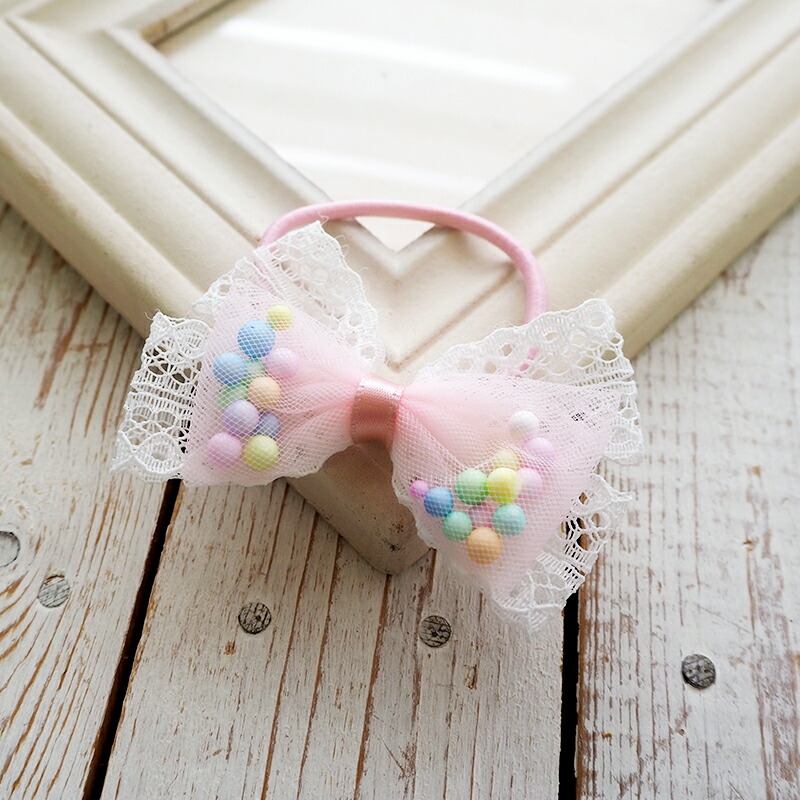 楽天市場】ヘアゴム ポニー カラフルポッピングボール リボン レース