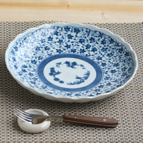 楽天市場】美濃焼 和食器 古伊万里唐草 大皿 23cm パスタ 染付風花