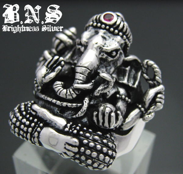 楽天市場】歓喜天、ガネーシャリング シンセチックルビー シルバー925