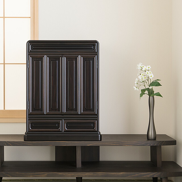 楽天市場】仏壇 唐木ミニ仏壇 本黒檀仏壇 (No.5) 20号 高さ61cm×巾48cm