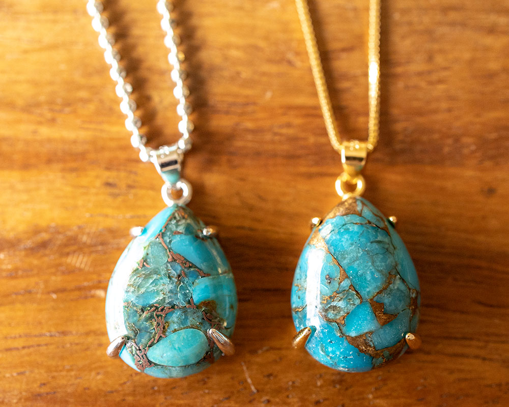 楽天市場】選べる ブルーコッパー ターコイズ ドロップ ペンダント