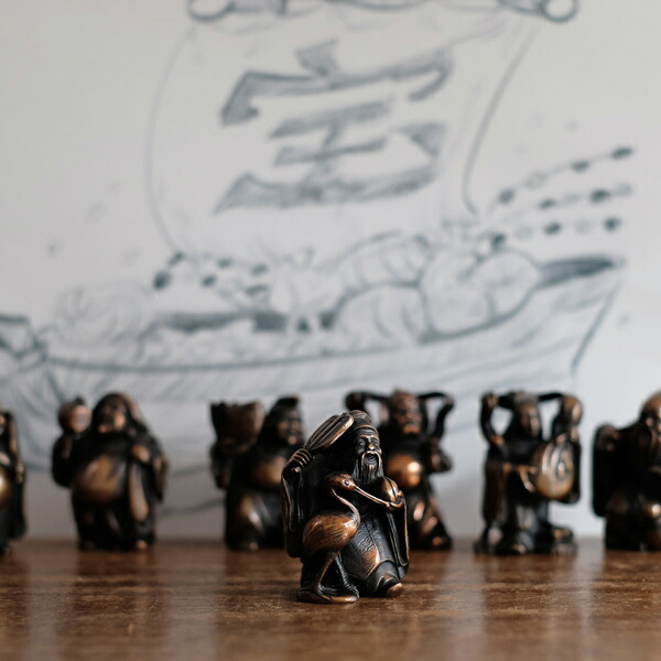 楽天市場】七福神 寿老人 吉兆 小 銅製 高岡銅器 置物 オブジェ 桐箱入