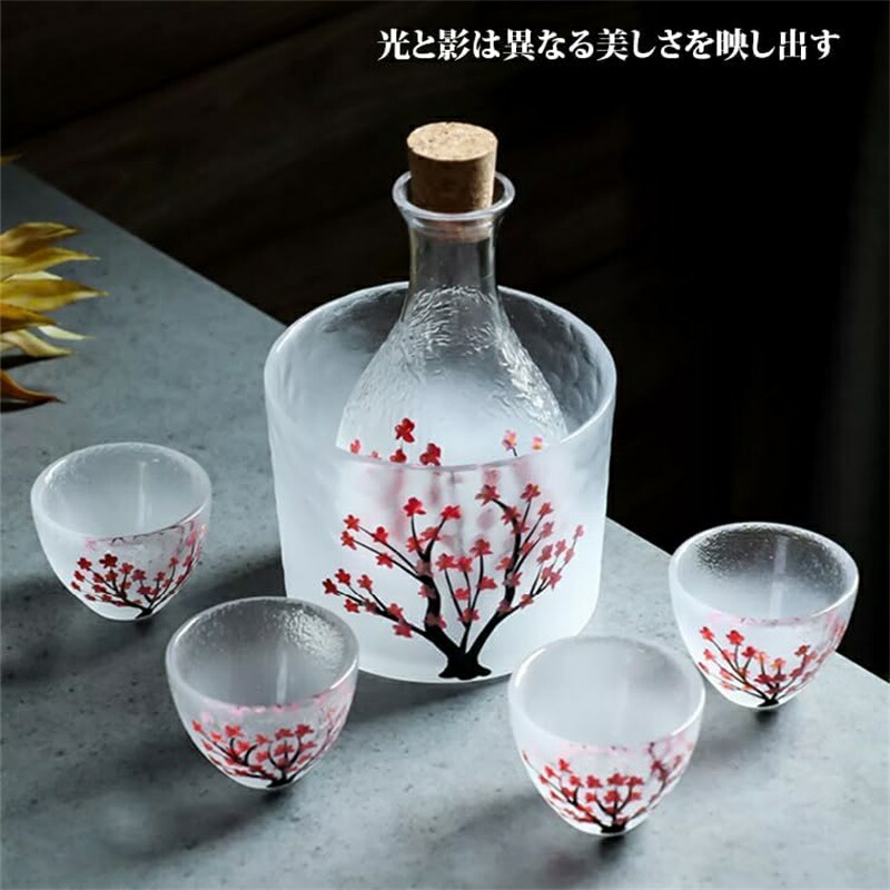楽天市場】耐熱ガラス 酒器 冷酒 ガラス徳利セット 手描きの桜模様付き