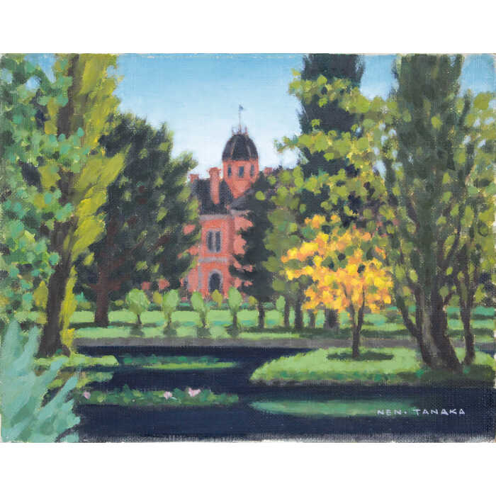 楽天市場】絵画 田中稔 油絵・油彩画 『池畔風景』 建造物 木 池 風景