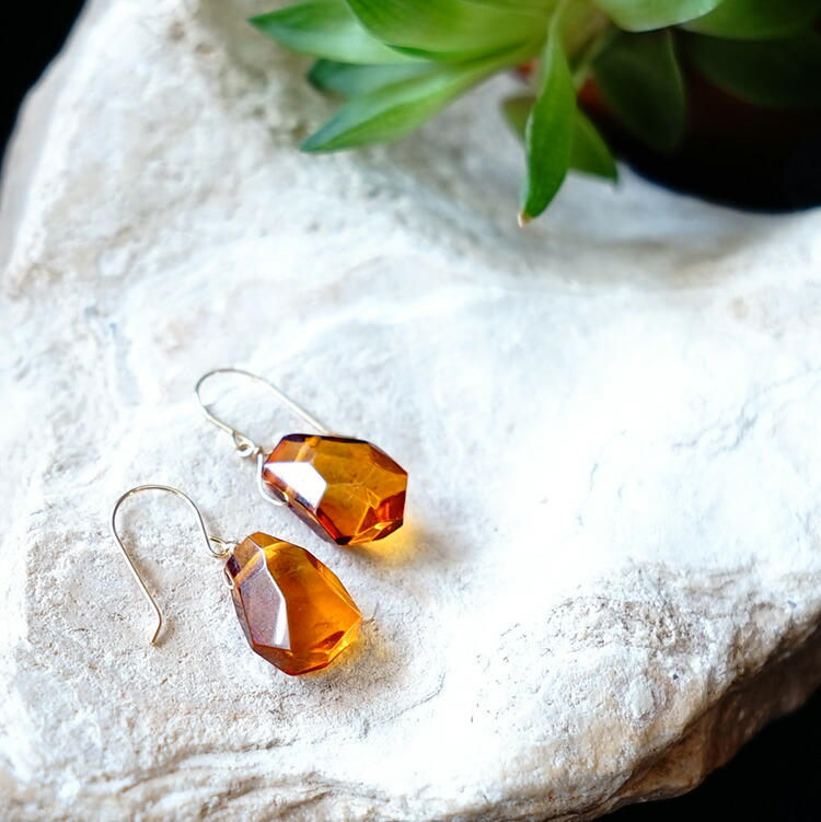 楽天市場】k18 アンバー 琥珀 ピアス パワーストーン 天然石 18金 18k