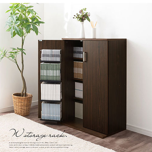 楽天市場】薄型収納 ラック CD収納棚 扉つき ホワイト/オーク