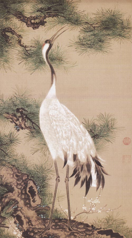 楽天市場】伊藤若冲 掛け軸 白鶴図（双幅・左） 松に鶴 送料無料