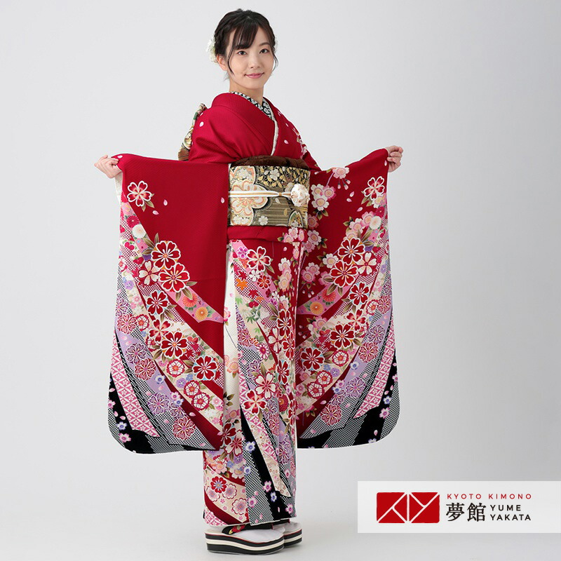 楽天市場】【成人式 振袖 レンタル】RS1656 正絹 赤 熨斗に枝垂桜フル