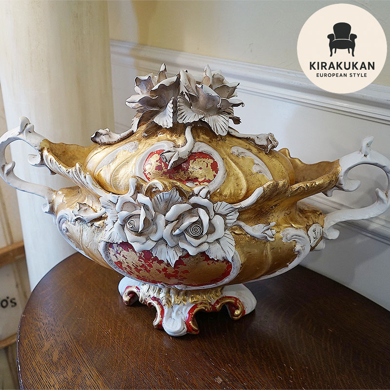 楽天市場】イタリア製 インテリア小物 置物 オブジェ 陶花付 置物