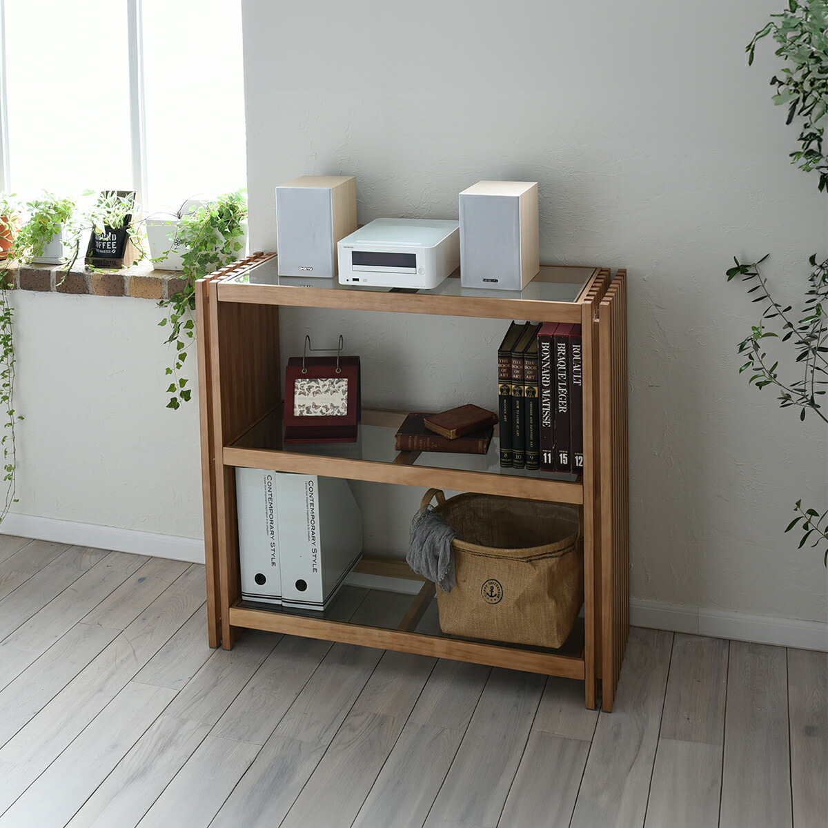 楽天市場】ラック 棚 ガラス天板 木製 幅90cm 3段 おしゃれ 北欧 格子