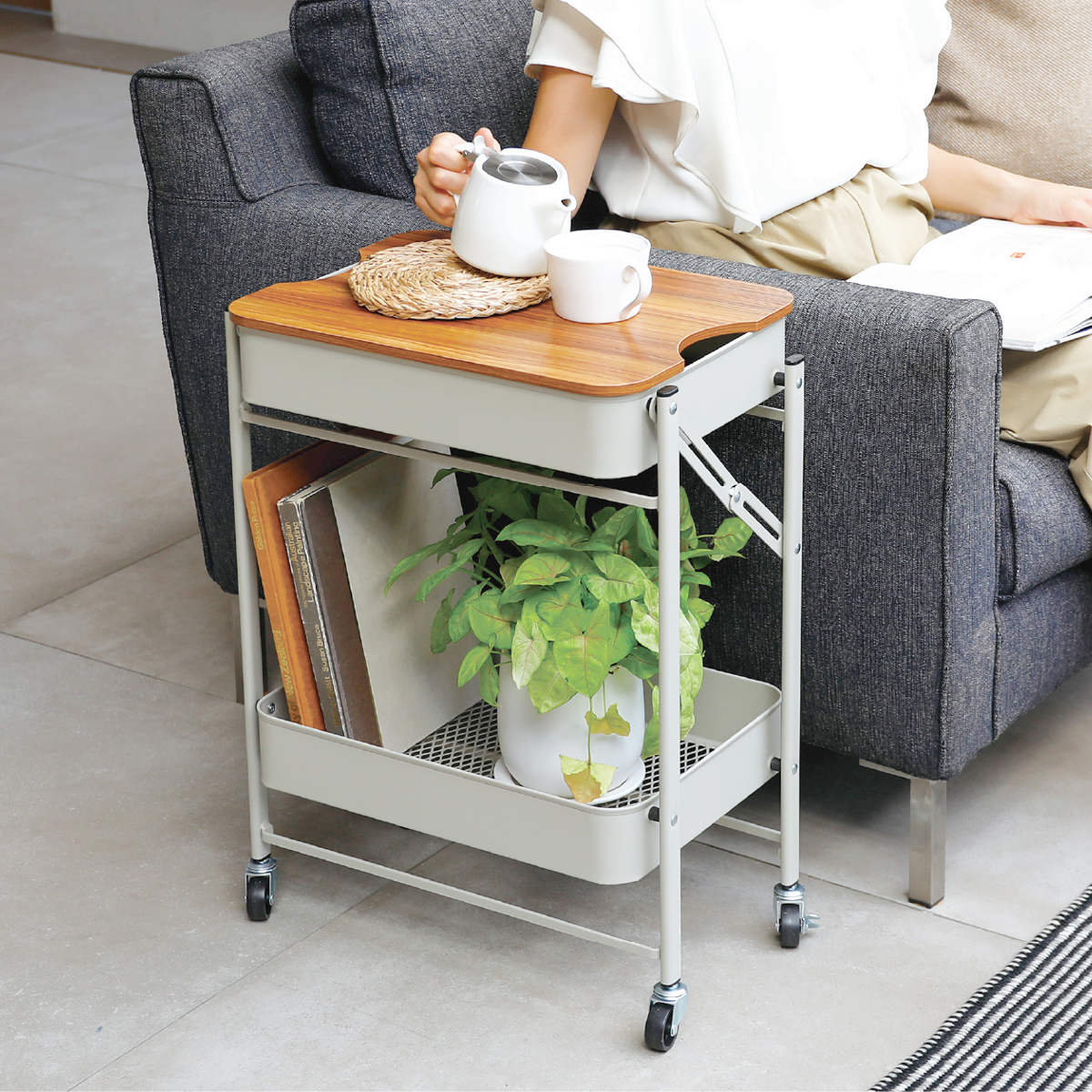 楽天市場】キッチンワゴン 折り畳める 2段 ワゴン Amely 天板