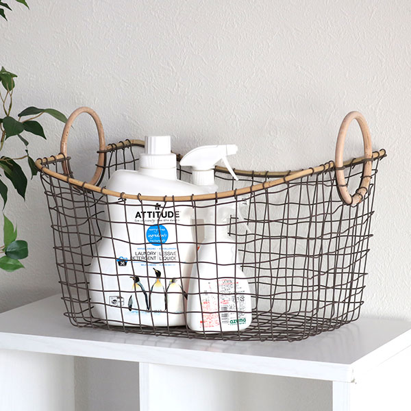 楽天市場】ワイヤーバスケット 籐のカゴ 幅43×奥行33×高さ21cm