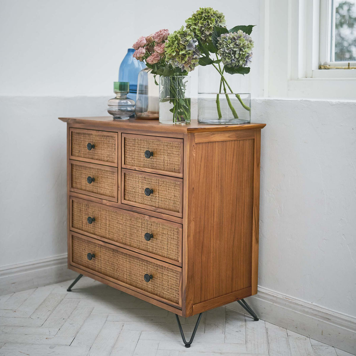 楽天市場】籐 チェスト 4段6杯 エスニック風 チーク材フレーム 幅80cm