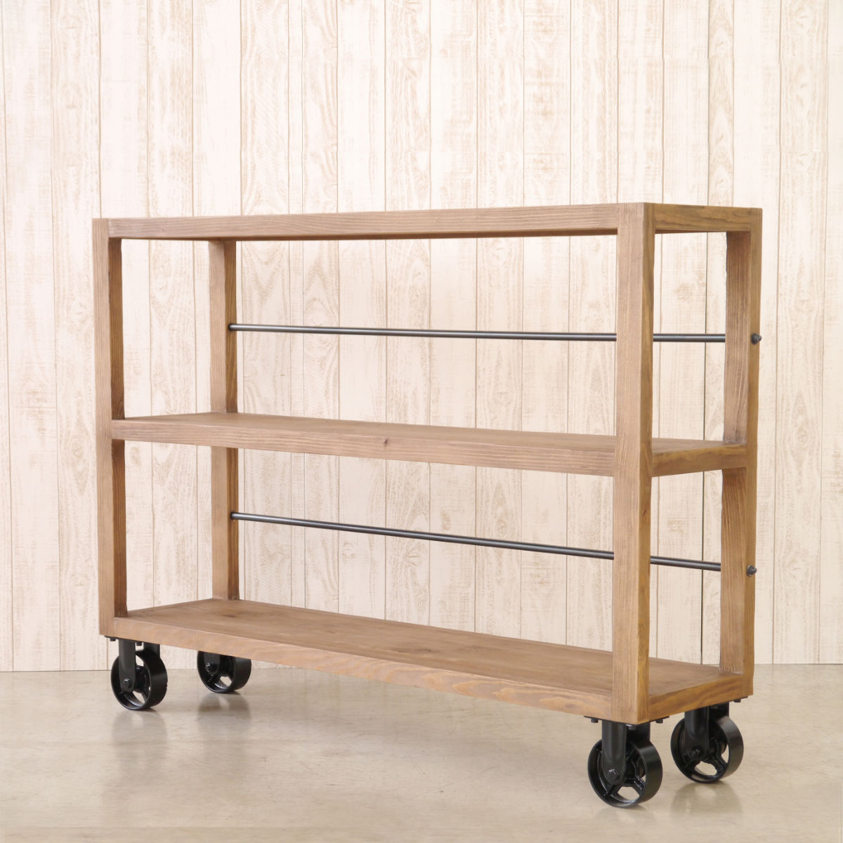 楽天市場】オープンシェルフ 車輪付 パイン古材 MUT 幅135cm （ 開梱