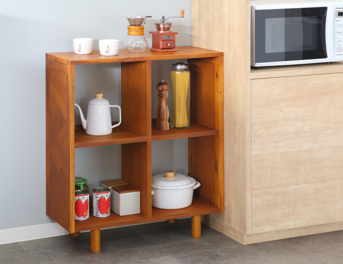 楽天市場】オープンラック 幅70cm 2段 寄木突板 ヴィンテージ調 HENT