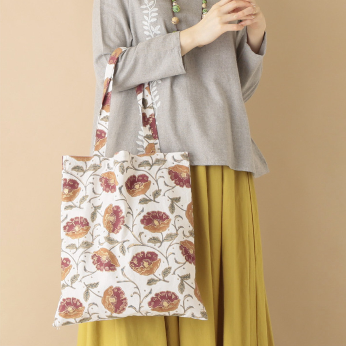 楽天市場】トートバッグ ブロックプリント 花柄 レディース A4 綿100