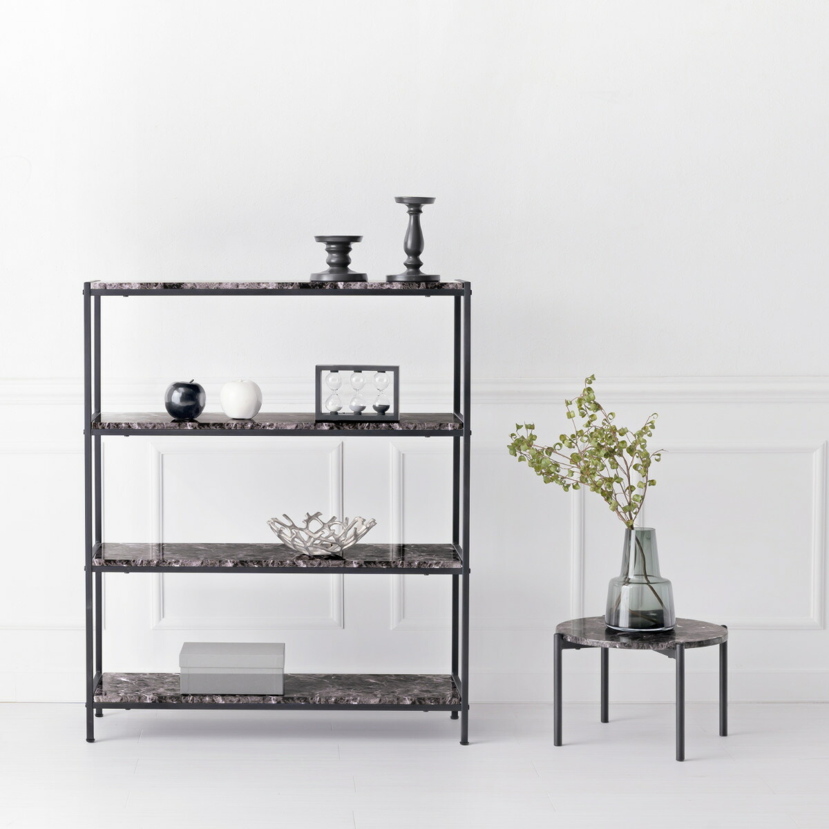 楽天市場】オープンラック 4段 大理石調天板 スチールフレーム 幅90cm