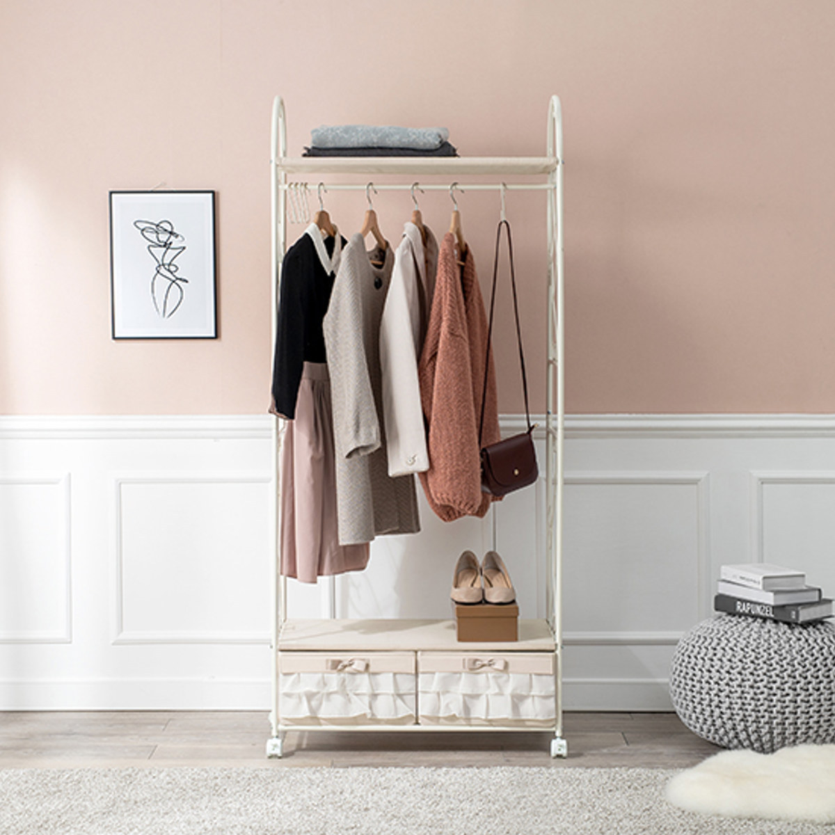 楽天市場】ハンガーラック ロートアイアン 姫系 収納ボックス付 1段2杯