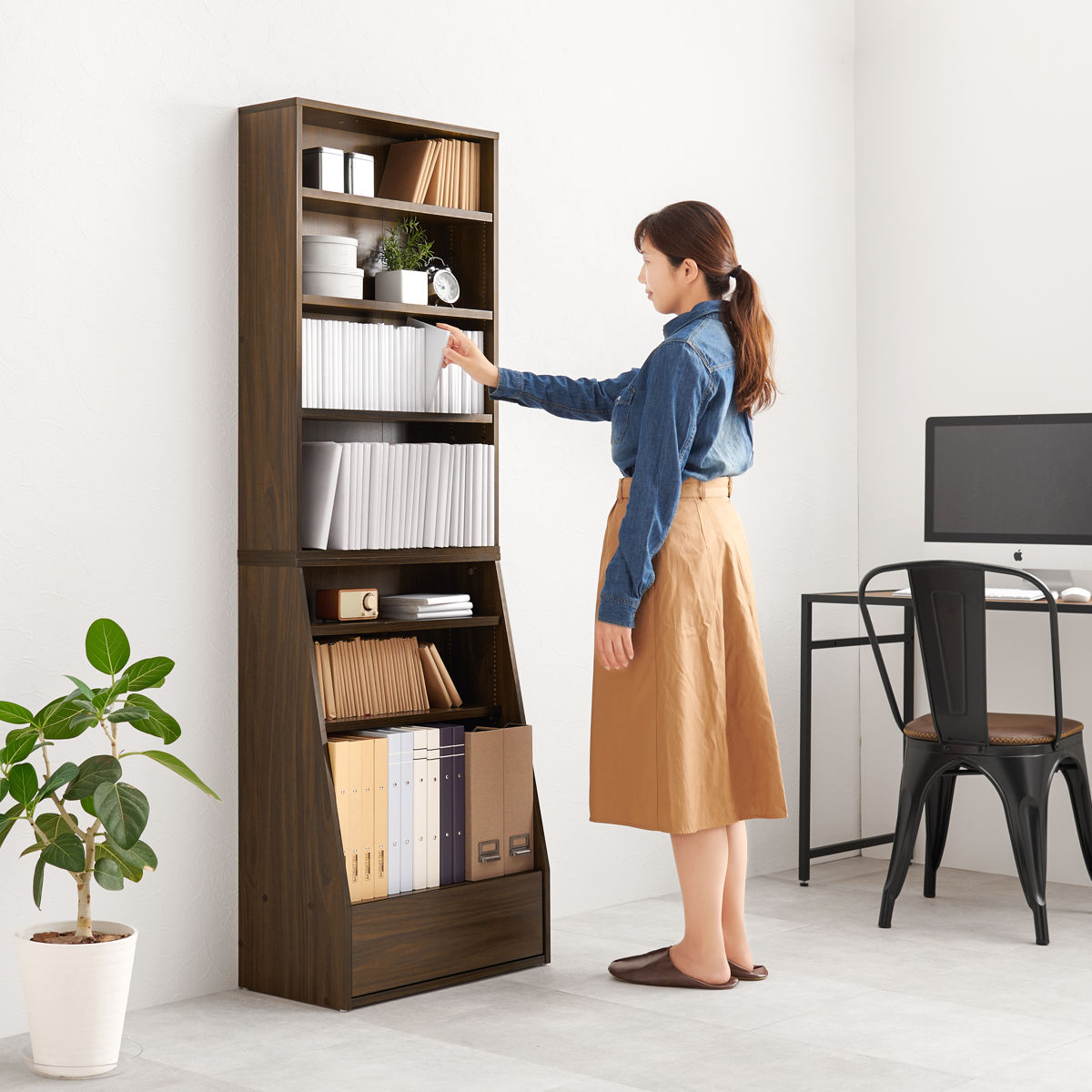 楽天市場】1cmピッチ可動 本棚 幅60cm ハイタイプ 可動棚5枚 引出し付